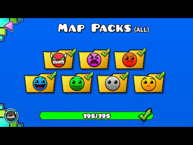 ALL MAP PACKS LEVEL | GEOMETRY DASH 195 Levels All Coin / 65 Map Packs class=