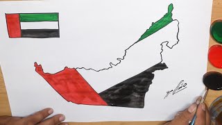 اسكتش سريع طريقة رسم خريطة وعلم دولة الامارات العربية المتحدة