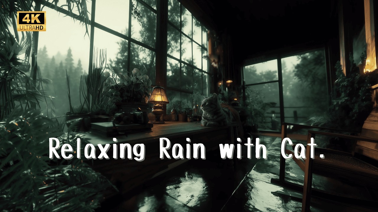 Relaxing Rain with Cat  Cinematic Lo-Fi for Study and Work [No Mid-roll Ads / 4K]