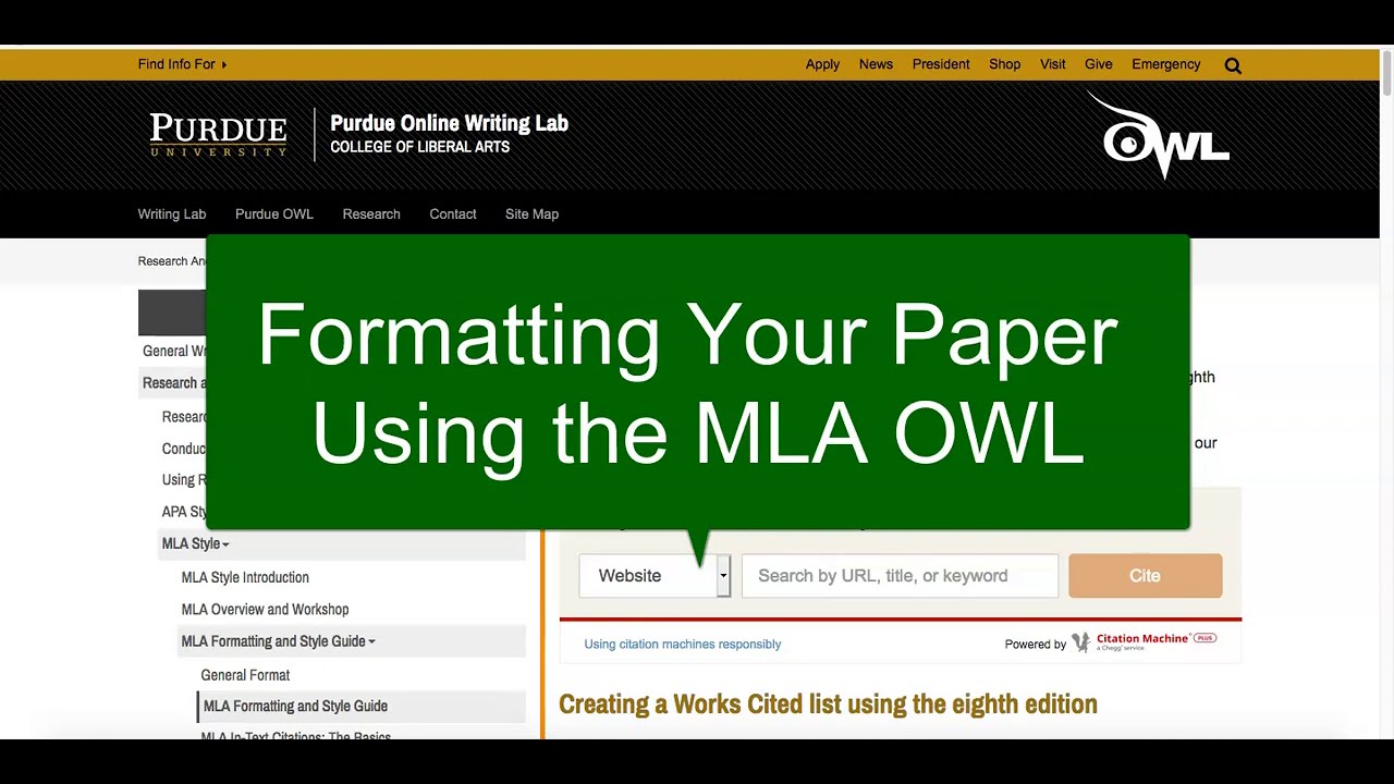 owl purdue websites mla