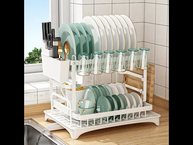 2 Tiers Kitchen Dish Bowl Drainer Storage Rack With Chopstick Cage Space  Saver Kitchen Counter Organizer Tableware Drainboard