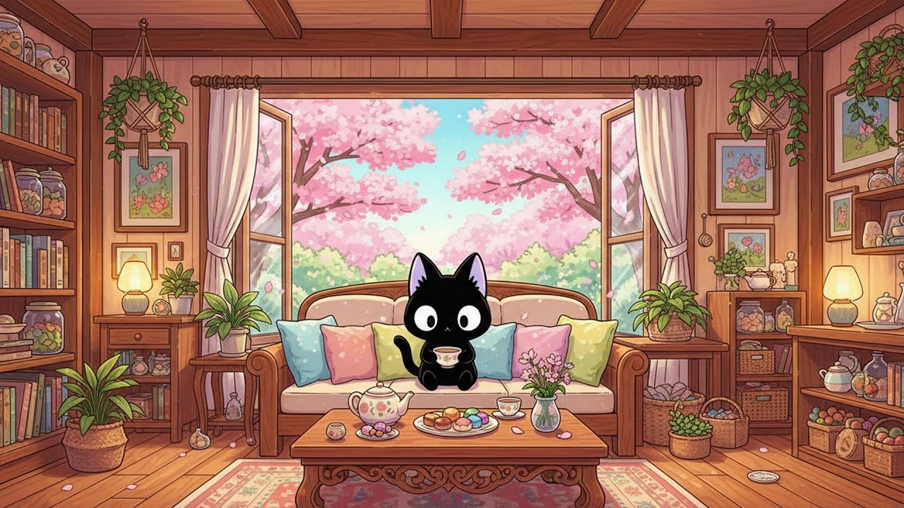 Cute Indoor Cat Lofi 🐾🌸 Warm Spring Vibes for Chill, Focus & Soft Moments