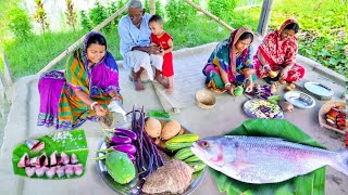 ছোট বেগুন দিয়ে ইলিশ মাছ রান্না সাথে ইলিশ মাছের মাথা দিয়ে পাঁচমিসেলি সব্জী রেসিপি||hilsha fish curry