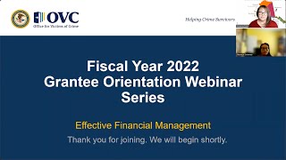 Tribal Victim Services Set-Aside Program: FY22 Grantee Orientation Effective Financial Management