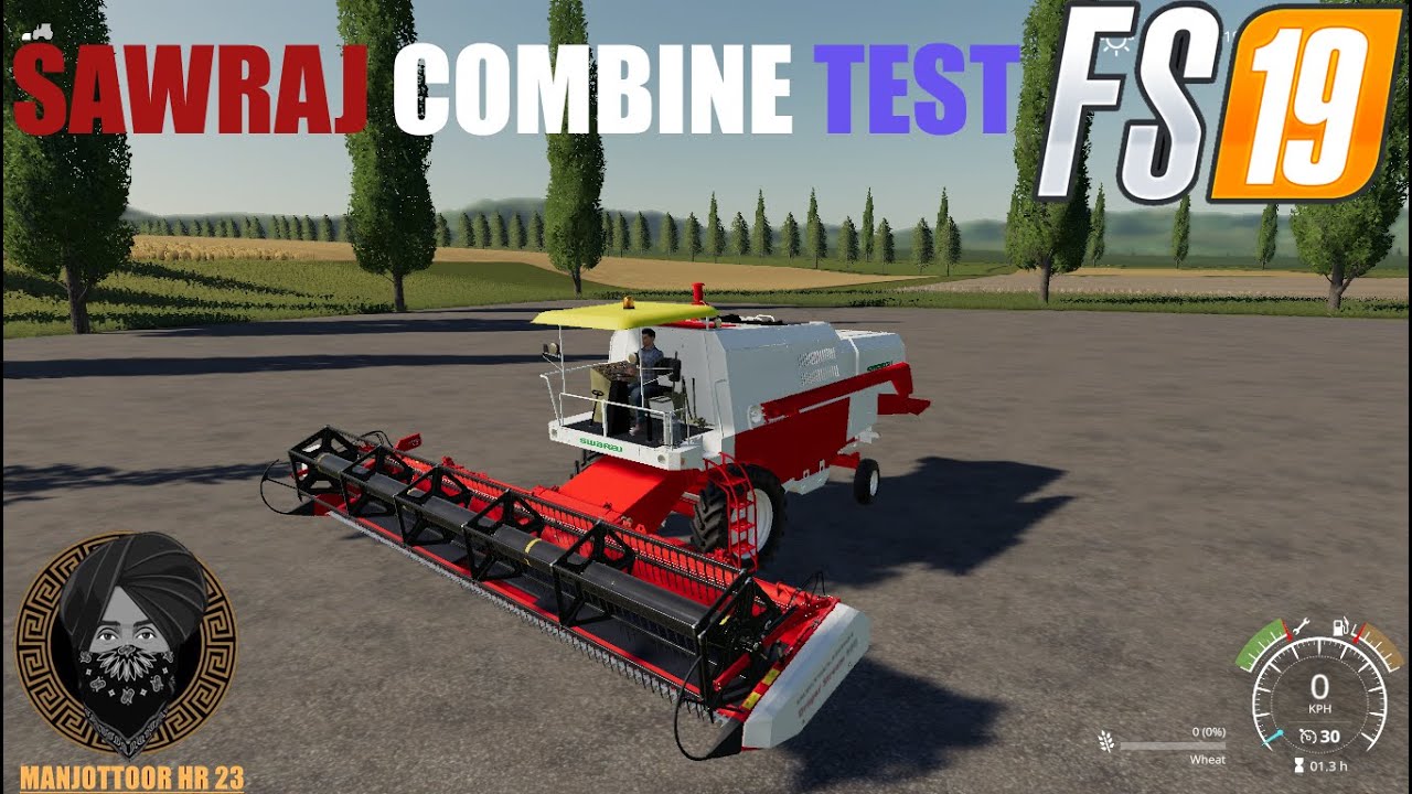 SAWARAJ COMBINE TEST IN THE REAL FARM MAP FS19