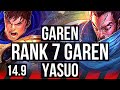 GAREN vs YASUO (TOP) | Rank 7 Garen, 700+ games, 7/2/5, Dominating | TR Challenger | 14.9