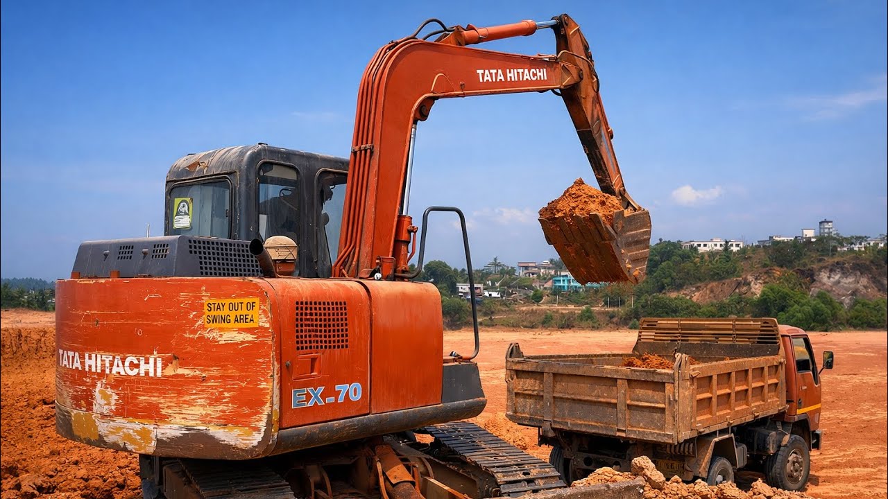Tata Hitachi Soil Loading Into Eicher Truck 👌🔥| Powerful Machine Work 💪😱|