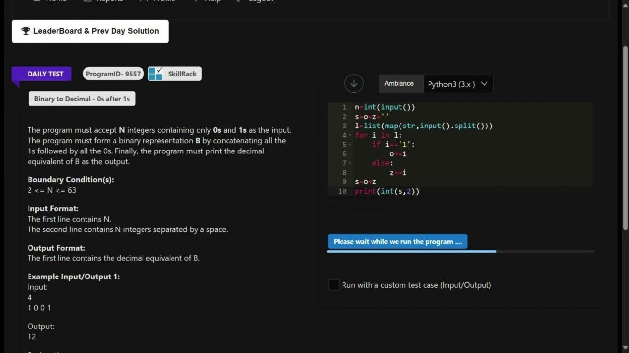 SKILLRACK | DAILY TEST || 20/10/2023 || BINARY TO DECIMAL-0s AFTER 1s ...