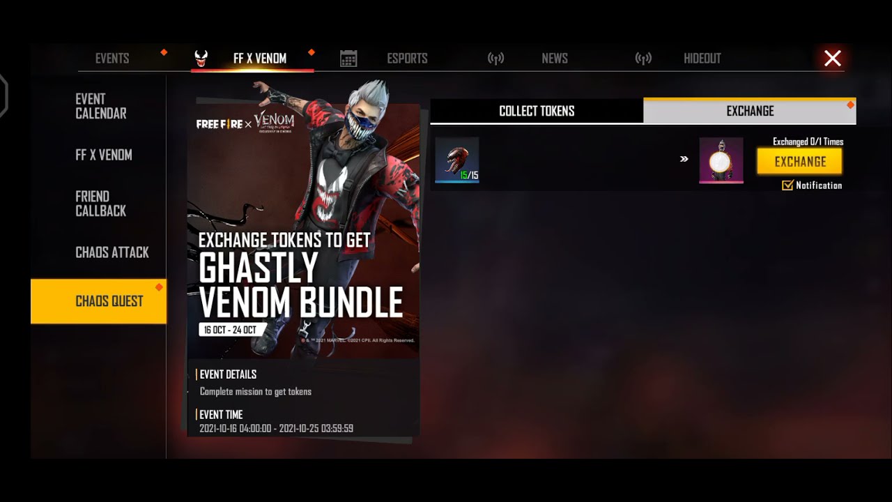 EXCHANGE TOKENS TO GET CHASTLY VENOM BUNDLE IN FREE FIRE // VENOM EVENT FREE FIRE // ST NOOB GAMER