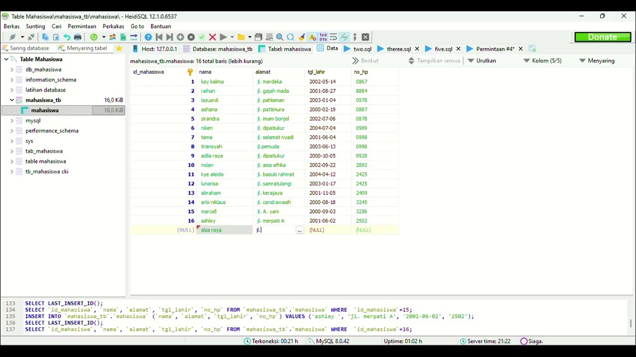 Membuat Database Tabel Mahasiswa