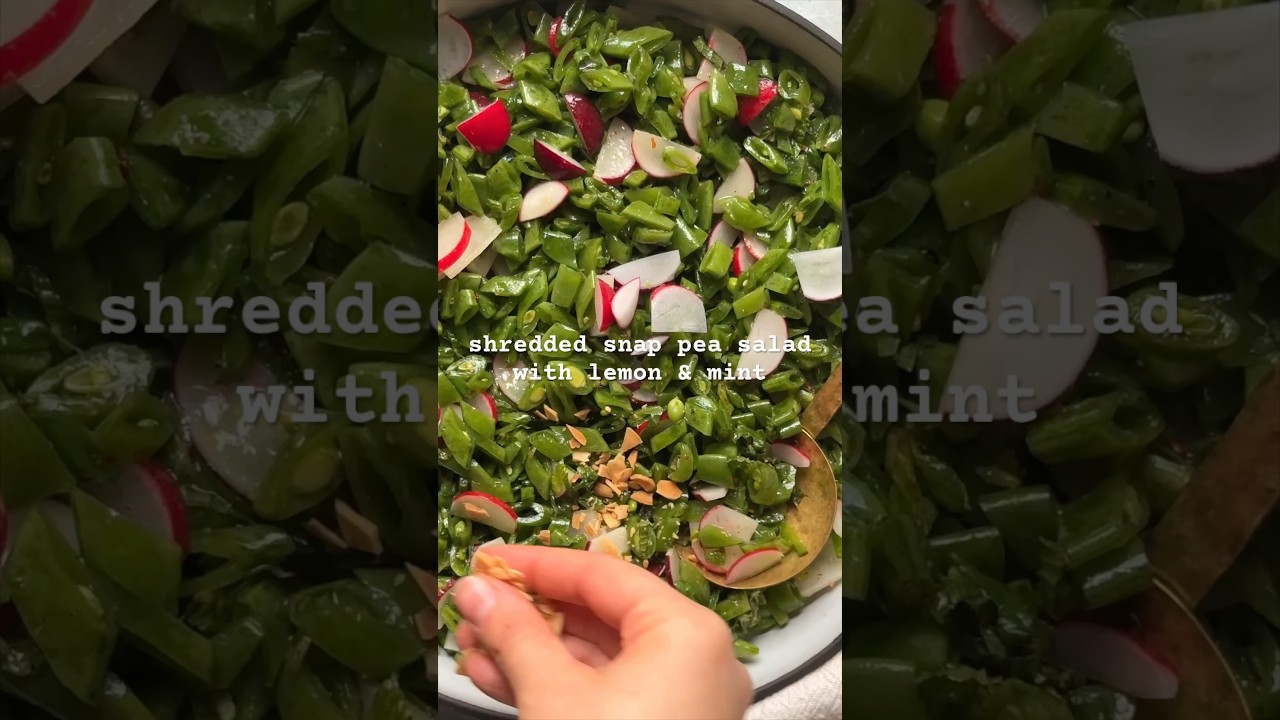 Shredded snap pea salad with lemon and mint! ✨