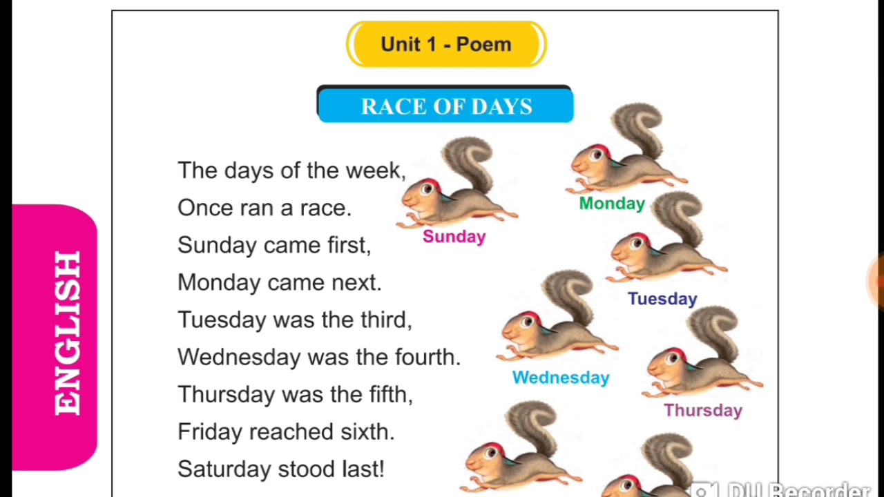 Race of the days poem 2nd standard English memory poem