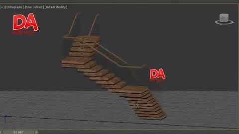 Cầu thang gỗ Lan can kính model 3ds