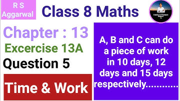 Chapter:13 Ex.13A (Q.5) Time And Work | Rs Aggarwal Maths Class 8 | Cbse