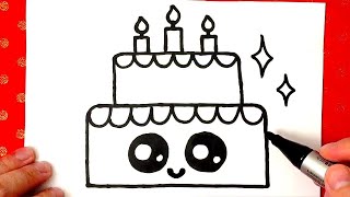 Menggambar kue yang | How to Draw a cute Cake - easy drawings
