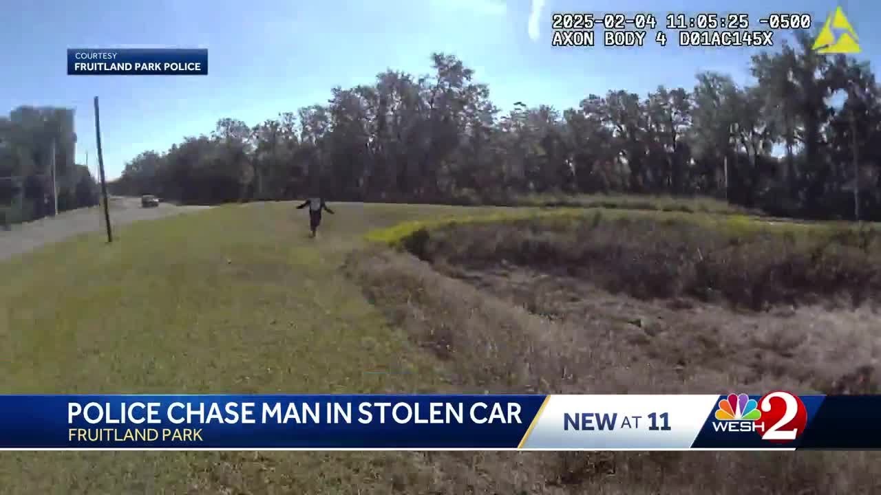 Florida officers chase man who jumped from stolen car during high-speed ...