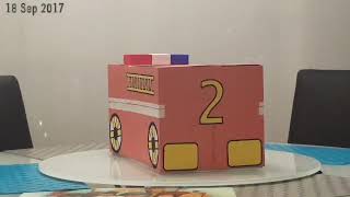 DIY cardboard box fire truck Halloween costume