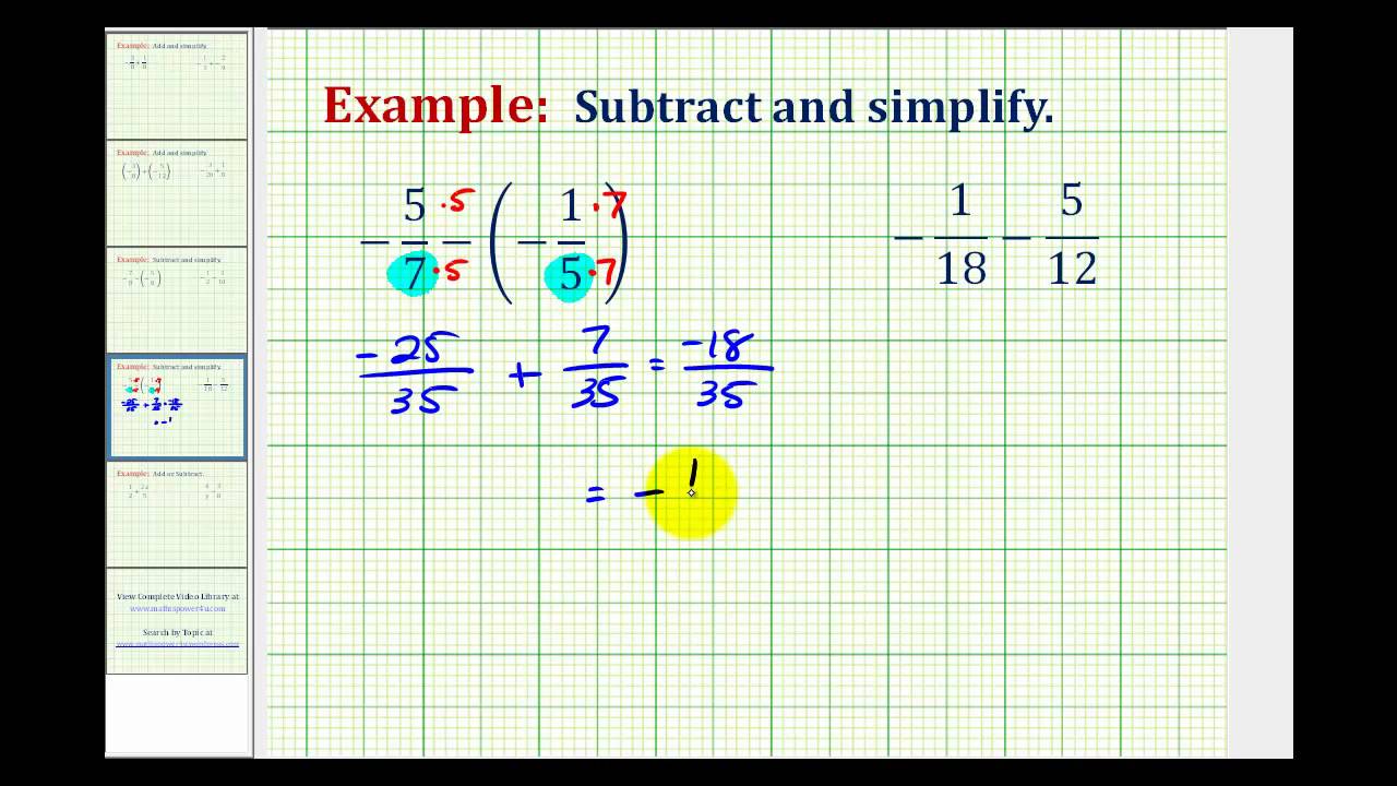 Ex 2: Subtracting Signed Fractions - YouTube