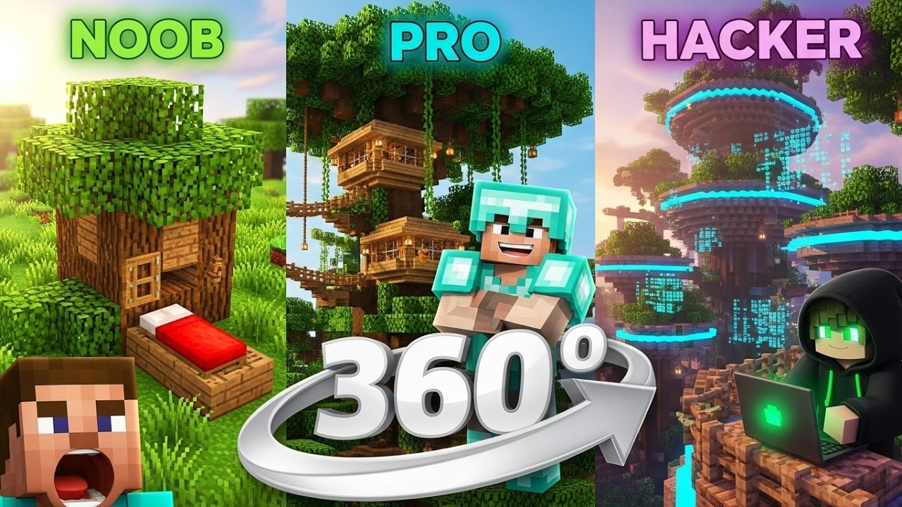 360 VR Minecraft NOOB vs PRO vs HACKER: Jungle Tree House