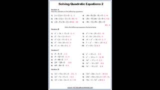 Free Maths Worksheet Quadratic Equations