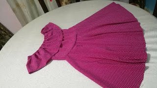 طريقة قص وخياطة فستان اوف شولدر بسهوله للاطفال ب 60 جنيه بس من متر وربع قماش