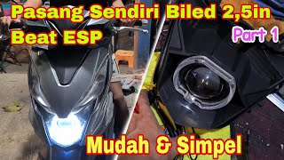 pasang lampu proji biled cr7 2,5in di Honda beat ESP. redrofit biled