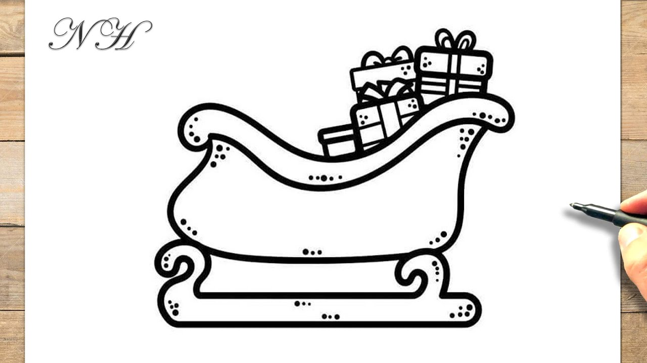 Comment dessiner un traineau du pere noel avec les cadeaux - YouTube