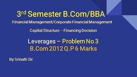 Financial Management -Leverages in Kannada Part 2 (2012 B.Com Q.P 6 Marks)