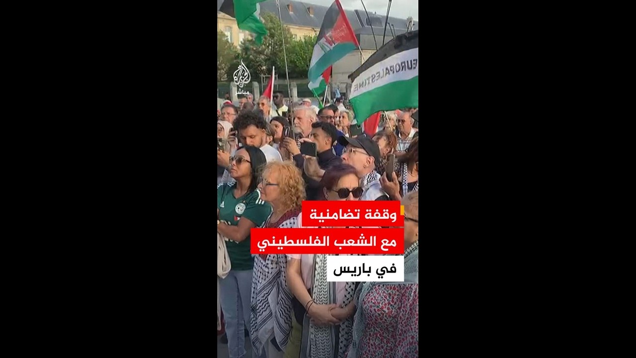 وقفة تضامنية مع الشعب الفلسطيني أمام مقر بلدية سان دوني في العاصمة الفرنسية باريس
