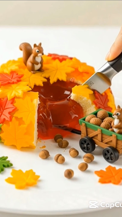 Autumn Leaf Pile Cake Satisfying Jelly Slice Reveals Hidden Pumpkin Layers🍁 #jellycakeart #tranding