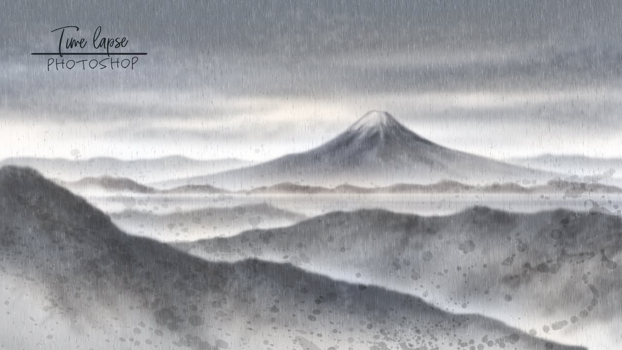 水墨画 富士山 鶴の景色 年賀状テンプレート 富士山と鶴と梅の水墨画 イラスト素材 [6438070