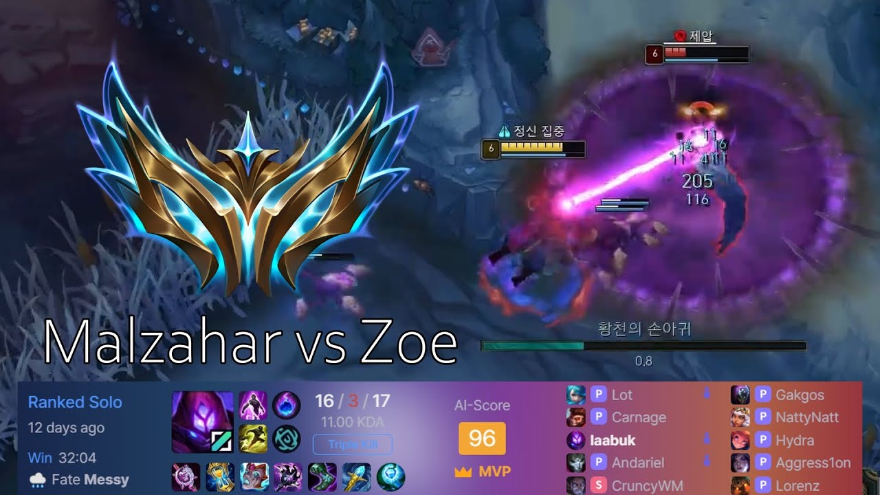 Malzahar 1v9 in a full Challenger lobby [Malzahar vs Zoe]