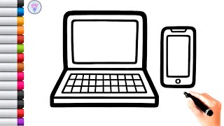 Laptop and Mobile Drawing for Kids & Toddlers | Easy Gadget Coloring Page