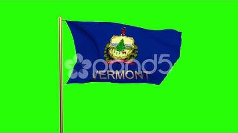 Vermont Flag With Title Waving In The Wind. Looping Sun Rises Style. Animation