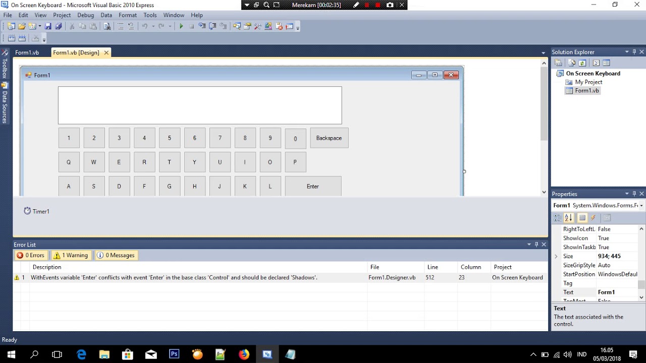 Belajar Membuat On screen keyboard dengan Visual Basic - YouTube