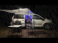Car camping in rain  new offgrid setup  van camping in rainstorm  van life