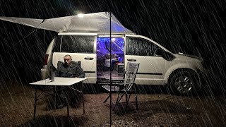 Car Camping in RAIN  New OffGrid Setup | Van Camping in Rainstorm / Van Life