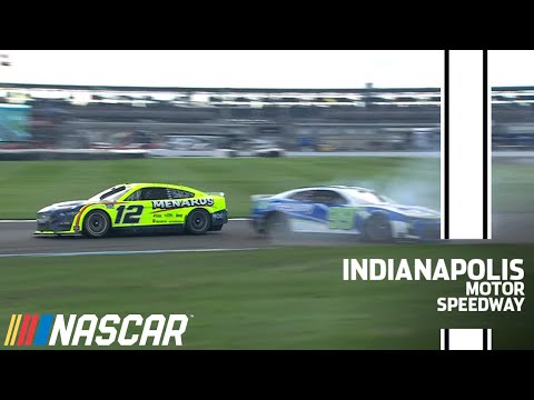 Ryan Blaney retaliates against Suarez after the checkered flag at Indy