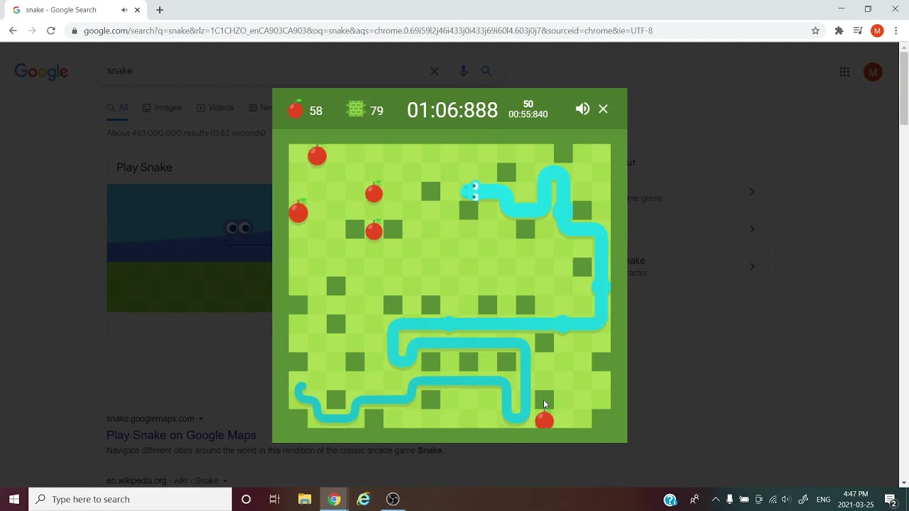 Google Snake Small Map 5 Apples 