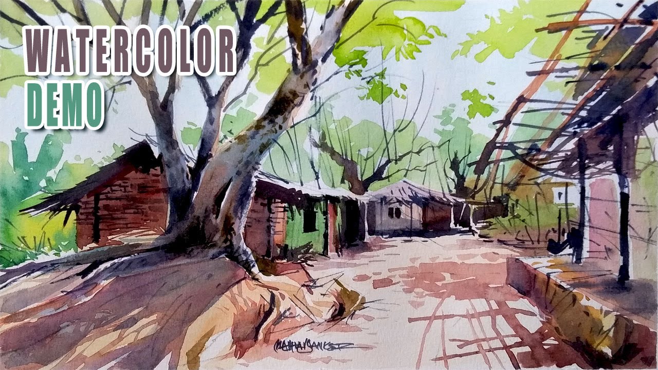 SIMPLE LANDSCAPE WATERCOLOR PAINTING DEMO FOR BEGINNERS. - YouTube