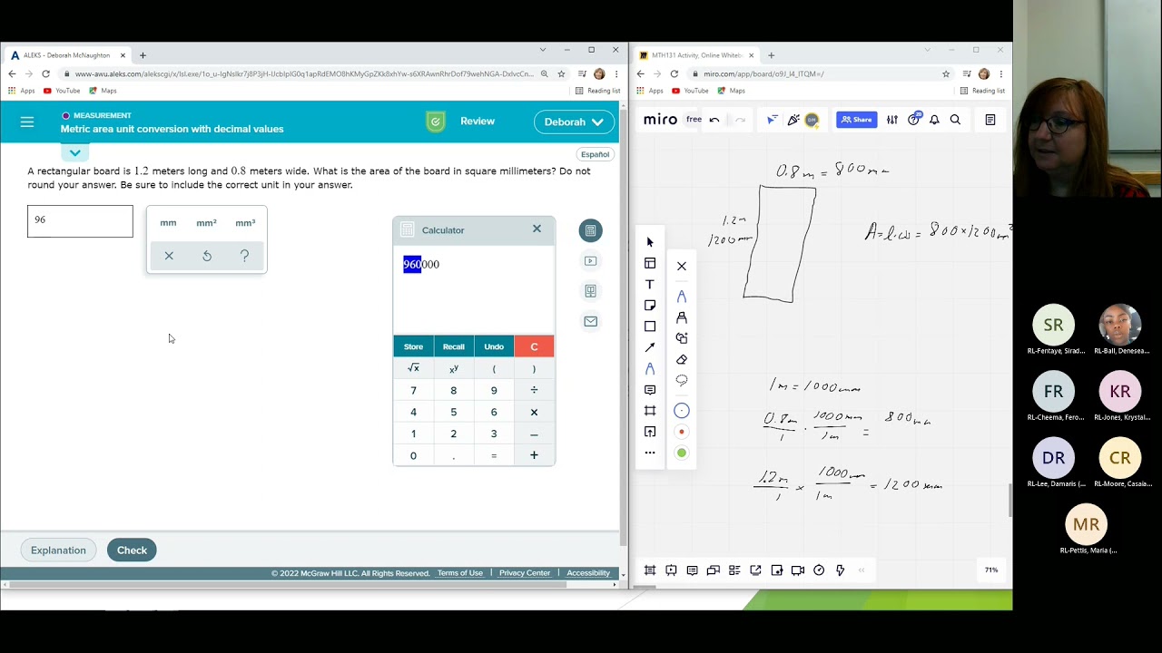 MTH120 Metric area unit conversion with decimal values
