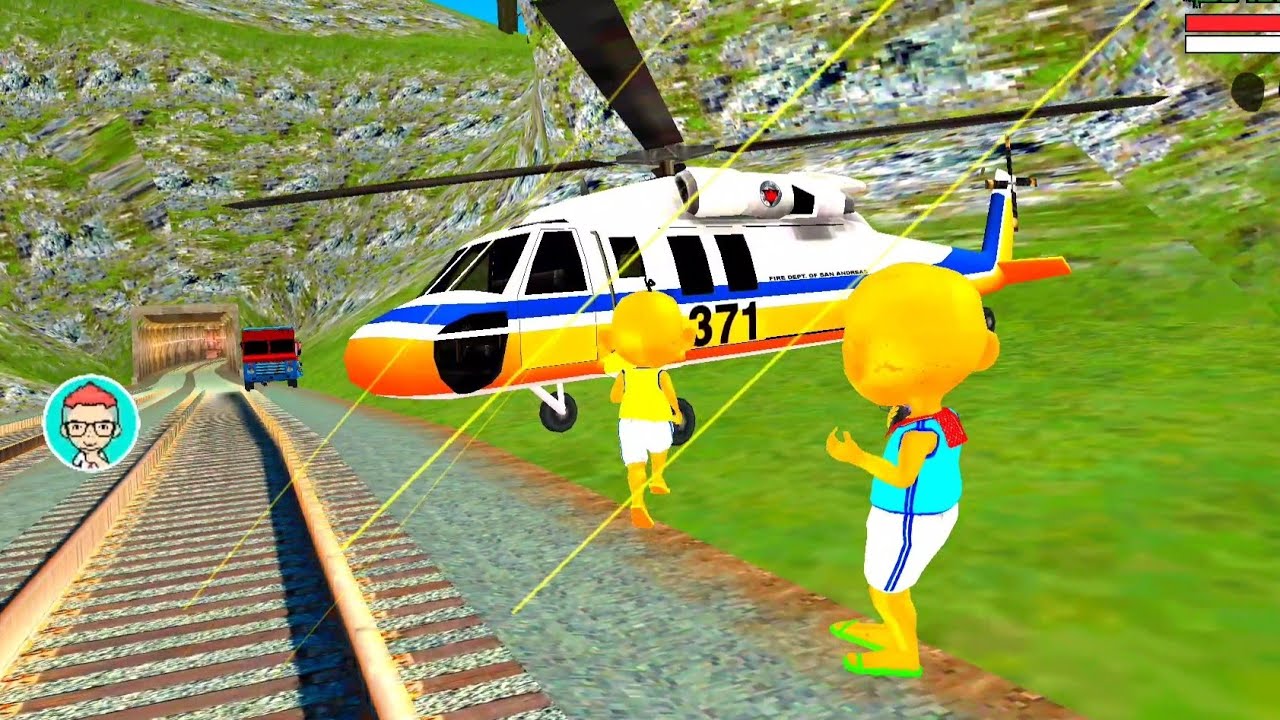 Di kejar Polisi, upin dan ipin lari dengan Helikopter di jalur rel kereta 😱 Nuary TV❤