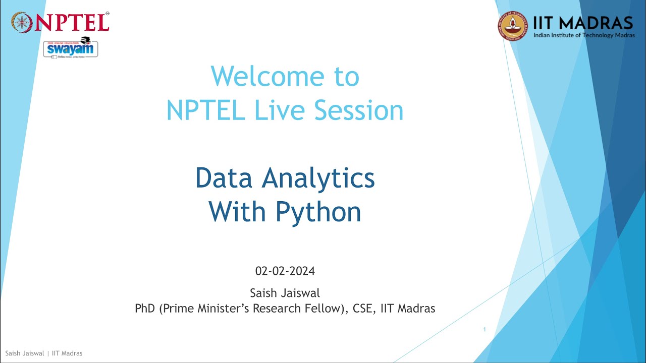 Data Analytics With Python | NOC24-CS20 | Live Session 2 | NPTEL - YouTube