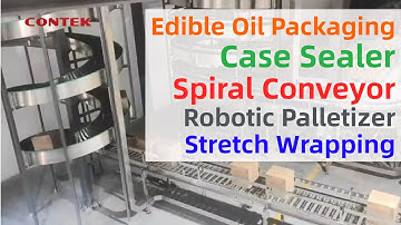 Automated Edible Oil Packaging丨Case Sealer丨Spiral Conveyor丨Robotic Palletizing丨Stretch Wrapping
