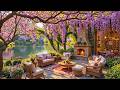 Peaceful Spring Garden by the Lake 🌸🔥 Soft Piano, Fireplace Glow &amp; Singing Birds for Relaxation
