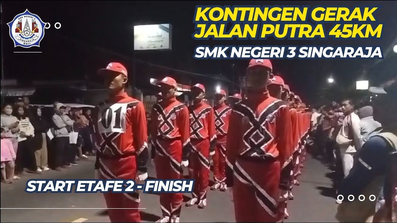 Kontingen Gerak Jalan 45KM Putra SMK Negeri 3 Singaraja berhasil capai finish dengan pasukan Lengkap