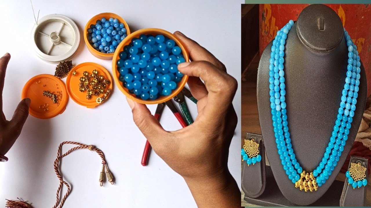Three layer glass beads necklace/beads necklace making at home/ beads necklace making for beginner
