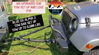 How we tow our Jeep Wrangler with Blue Ox Alpha 2 tow set up and review