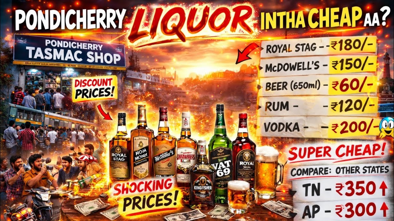 Pondicherry Alcohol prices 2026 | cheap prices 🤩| part-4 | 4k60 fps