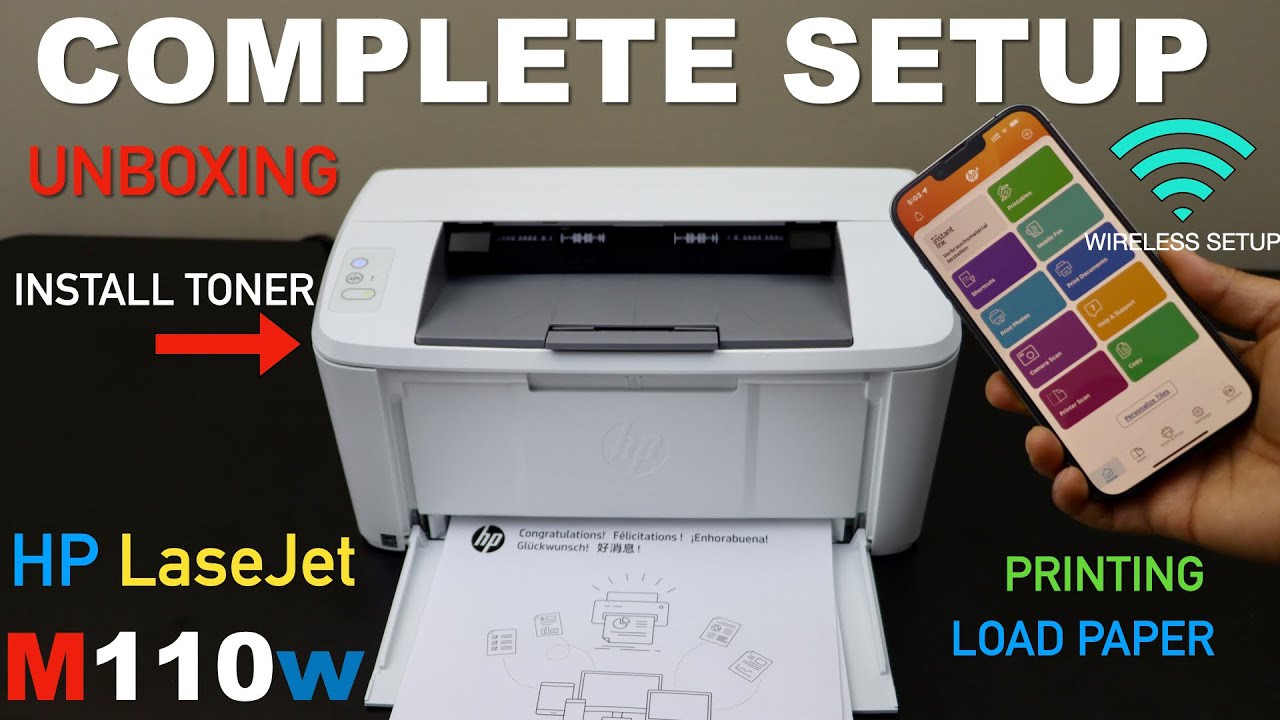 Paper, Install Toner, Setup, LaserJet Setup, M110we Ink Review Printing Wireless - Unboxing, YouTube HP Load